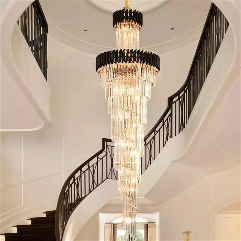 

Modern Gold Pendant Lamp Crystal Chandelier Indoor New LED Customize Design Loft Stair Lighting Fixture