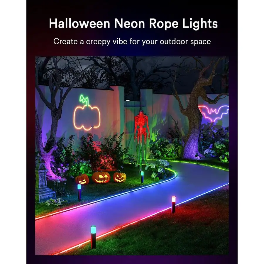 스마트 네온 로프 라이트, 실외용, RGBAICW 유연한 색상 변경 로프 라이트, 방수 IP65, 할로윈용, DIY 장면 모드, RGB