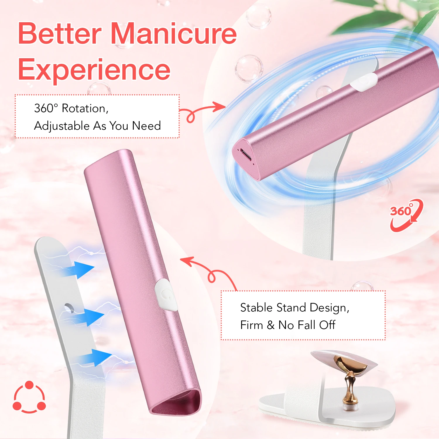 Mini lampe à ongles LED portable avec 360 °   Support rotatif magnétique – Sèche-poles gel portable rechargeable pour la maison et le salon