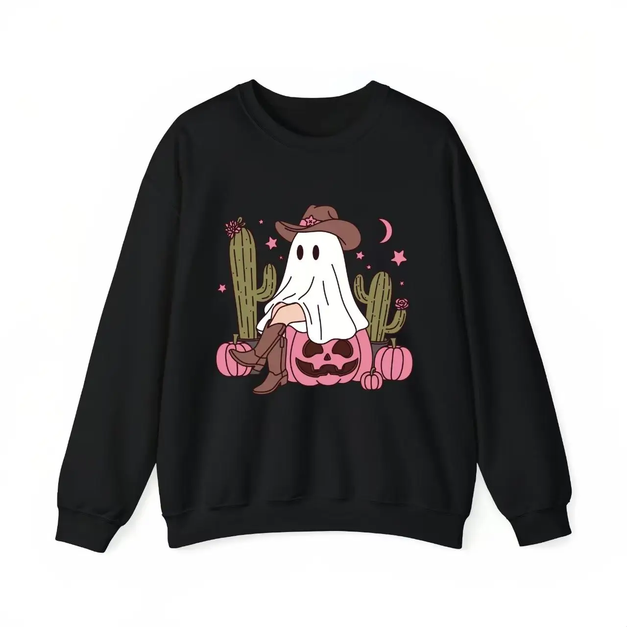 

Women's Halloween Sweatshirt, Cute Cowgirl Ghost Graphic Print, Western Style Pullover Tops for Spooky Season