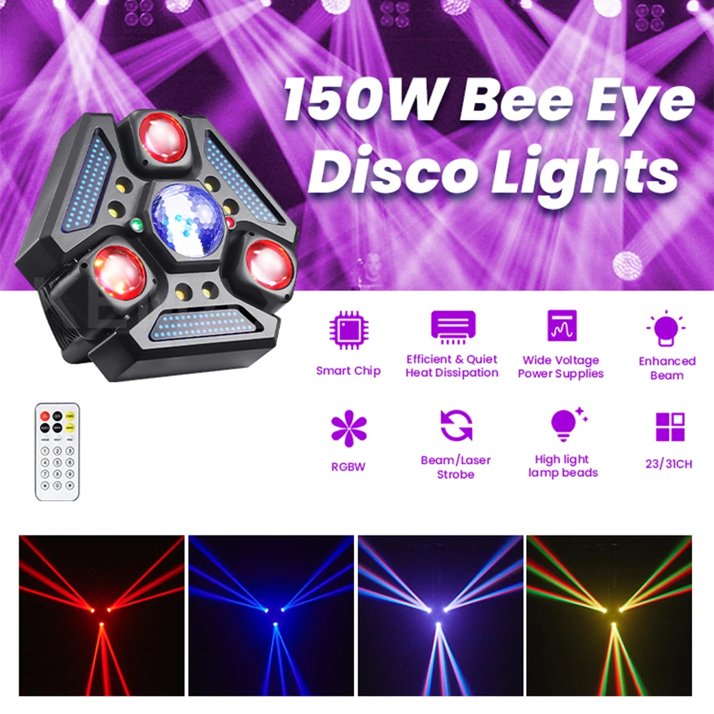 Lyre Beam 150W Party Light RGBW Mini Disco Magic Ball Moving Head DJ Lights DMX Strobe LED Stage Lighting For Wedding Xmas Bar