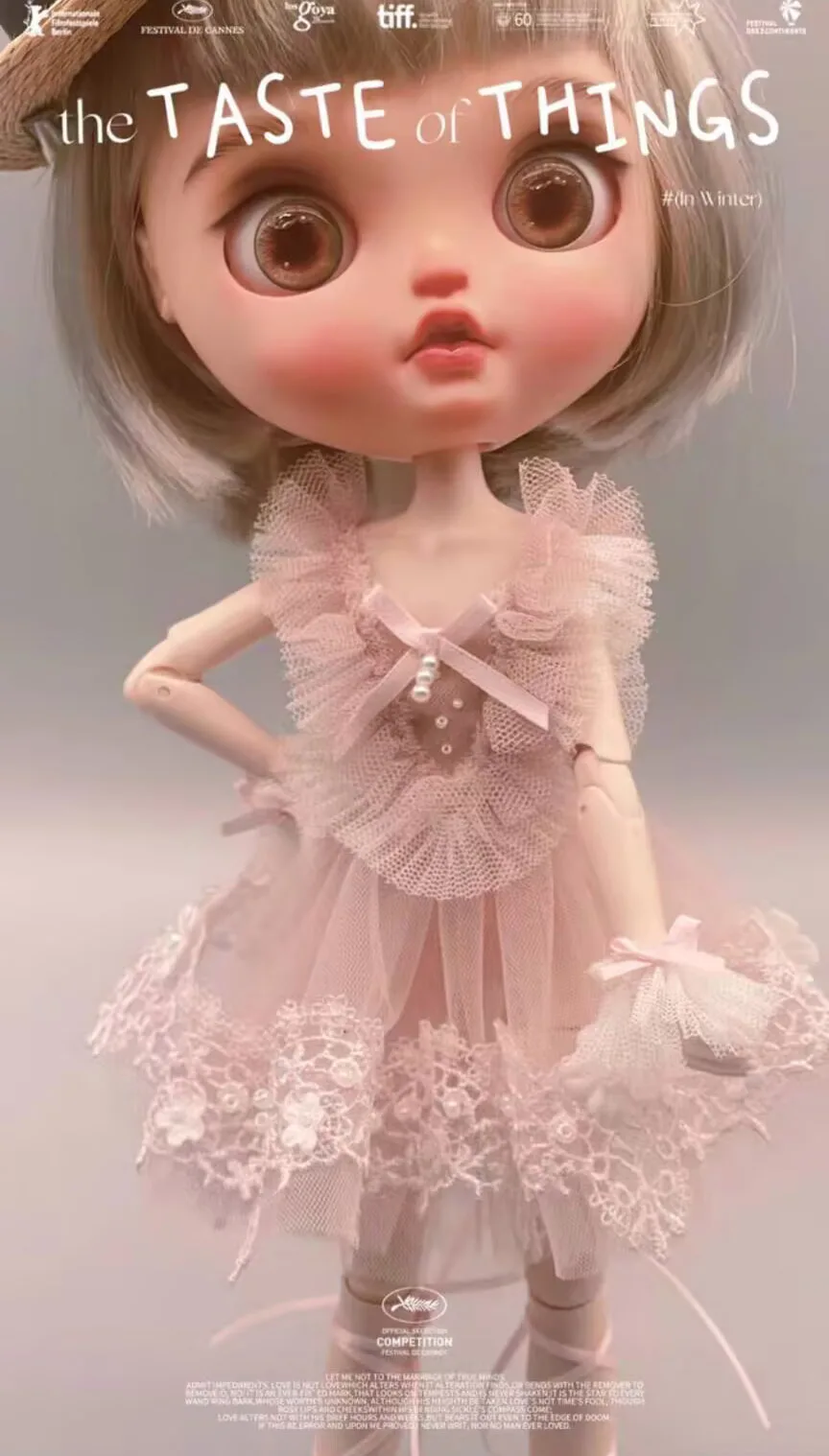 2pcs elegant Blythe/landoudou pink dress+white rose cape  (Fit for Lulu,ymy24,Ob22,24,zone, Jenny)