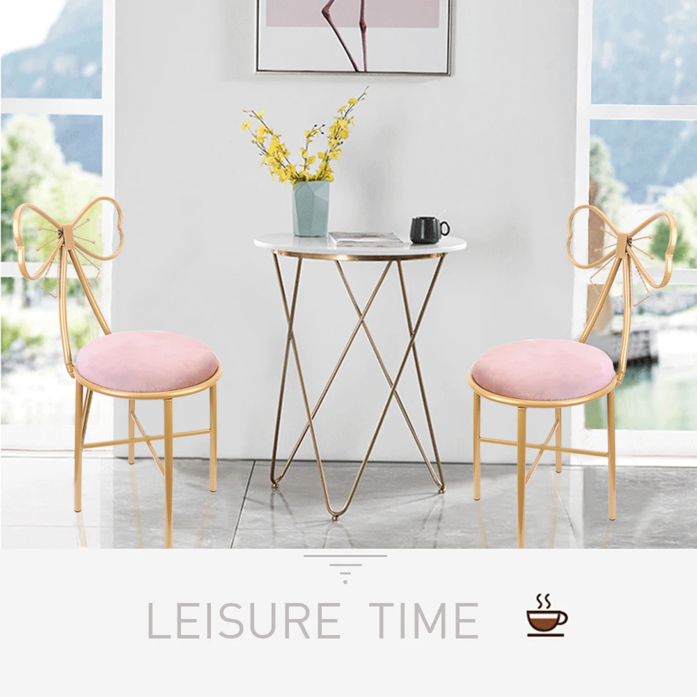 2PCS Rosa Samt Stühle Dressing Eitelkeit Make-Up Stühle Sitze Bogen Rückenlehne