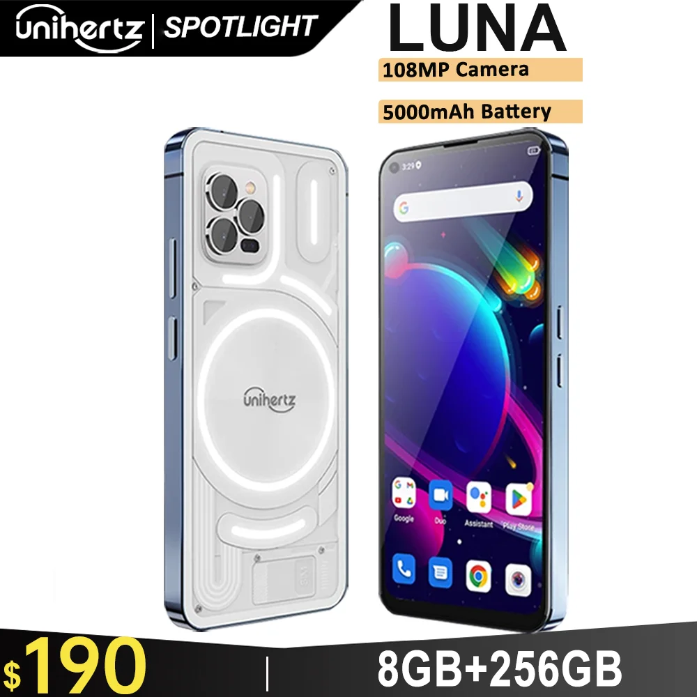 Unihertz Luna Smartphone Rhythm Ambient LED strip Music Phone 8GB RAM 256GB ROM 108MP G99 Mobile Phone Night Vision Cellphone