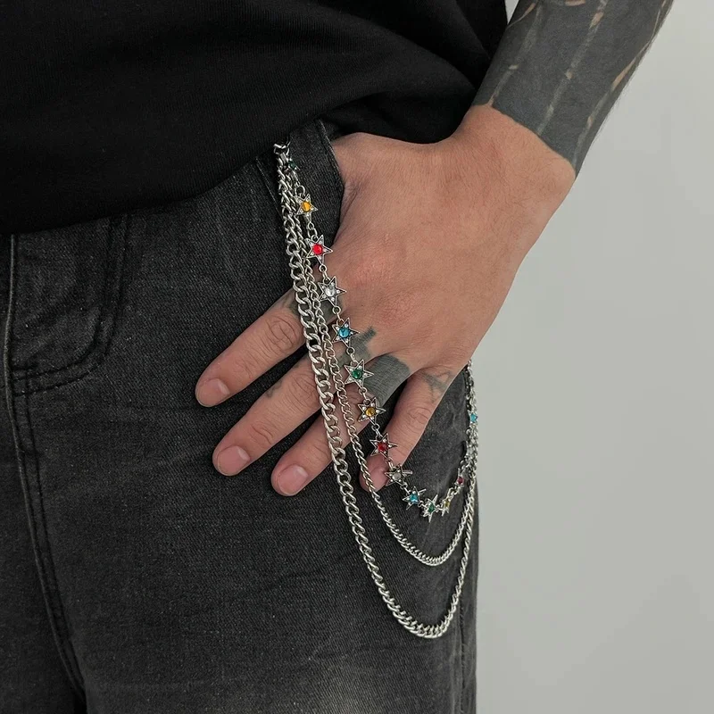 Hip-Hop Inlay Acrylic Rhinestone Keychains Wallet Belt Chain Men Hipster Trousers Pant Jeans Metal Chain Street style