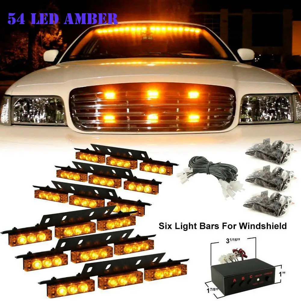 54-LEDs Flashing Dash Visor Emergency Warning Light  1-in-6 Front Bumper Grille Strobe Light Bar for for 12V Trailer Trucks