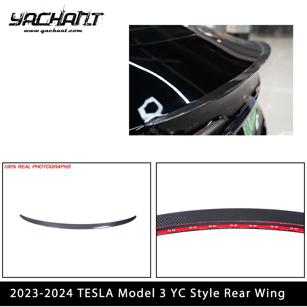 Car Accessories Dry Carbon Fiber DCF YC Style Rear Wing Fit For 2023-2024 TESLA Model 3