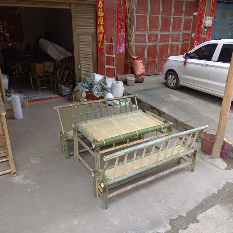 Handmade Bamboo Stool with Zen Backrest Traditional Chinese Style Chair for Balcony Bed and Breakfast Restaurant Bench Old