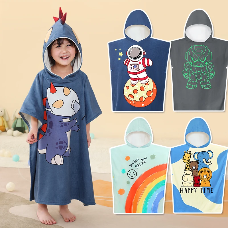 

Children's Beach Poncho Towels Kids Hooded Bathrobe Quick Dry Absorbent for Swimming & Bathing, Boys Girls Cartoon Lightweight