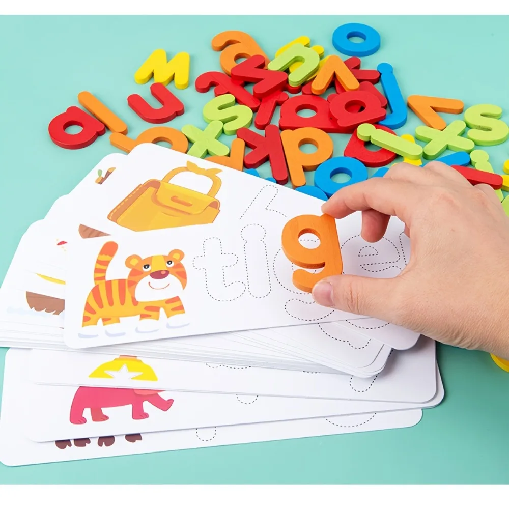 Wooden Puzzle Wood Spelling Words Game Animal Cartoon Kids Wooden Puzzle Toy Cute Alphabet Letter Matching Game Words