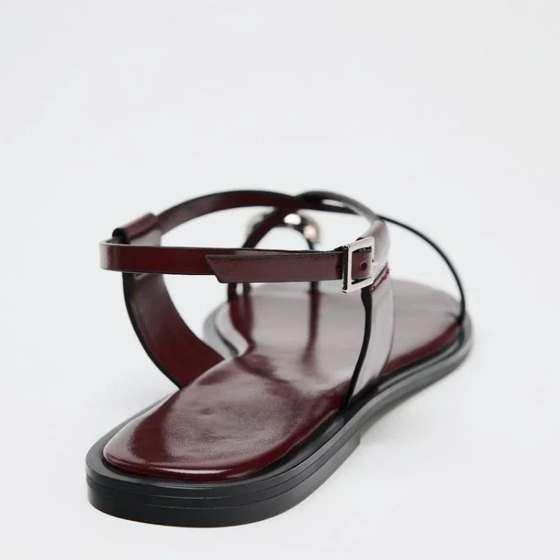 Summer Cross Strap Buckle Design Flat Sandals Women Fashion Metal Decoration Over Toe Casual Flat Slippers Comfort Beach Shoes image 4