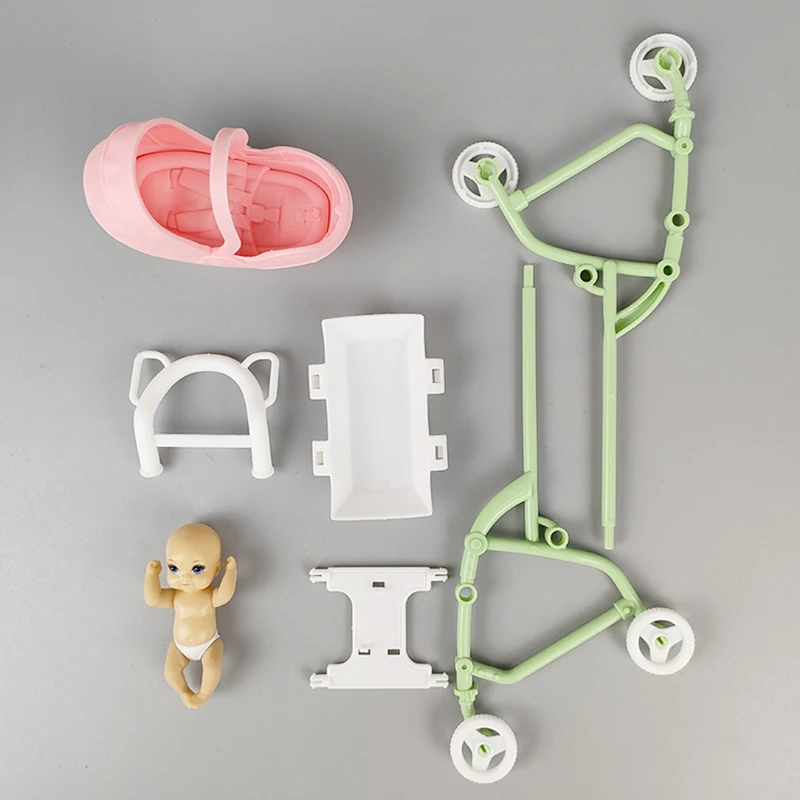 1:12 Plastic DIY Assemble Kids Toy Baby Carriage Stroller Trolley Doll Furniture Happy Family Miniature Dollhouse Accessories - view 6