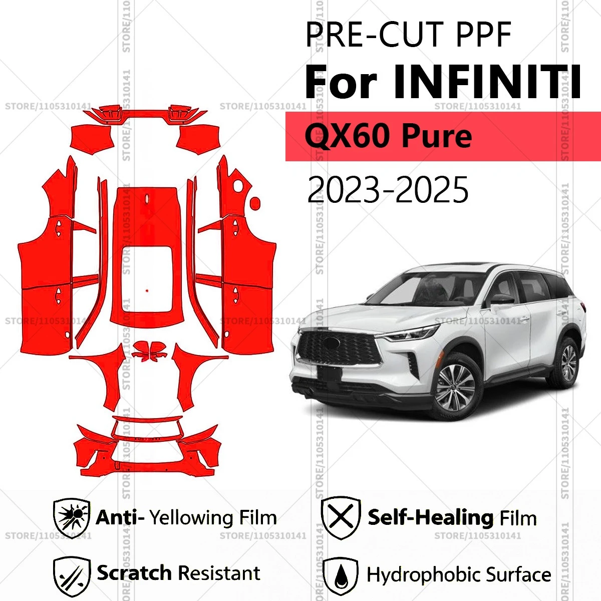 For INFINITI QX60 Pure 2023-2025 Pre-Cut Paint Protection Film PPF Transparent Car Film Professional Automotive PPF Full Vehicle