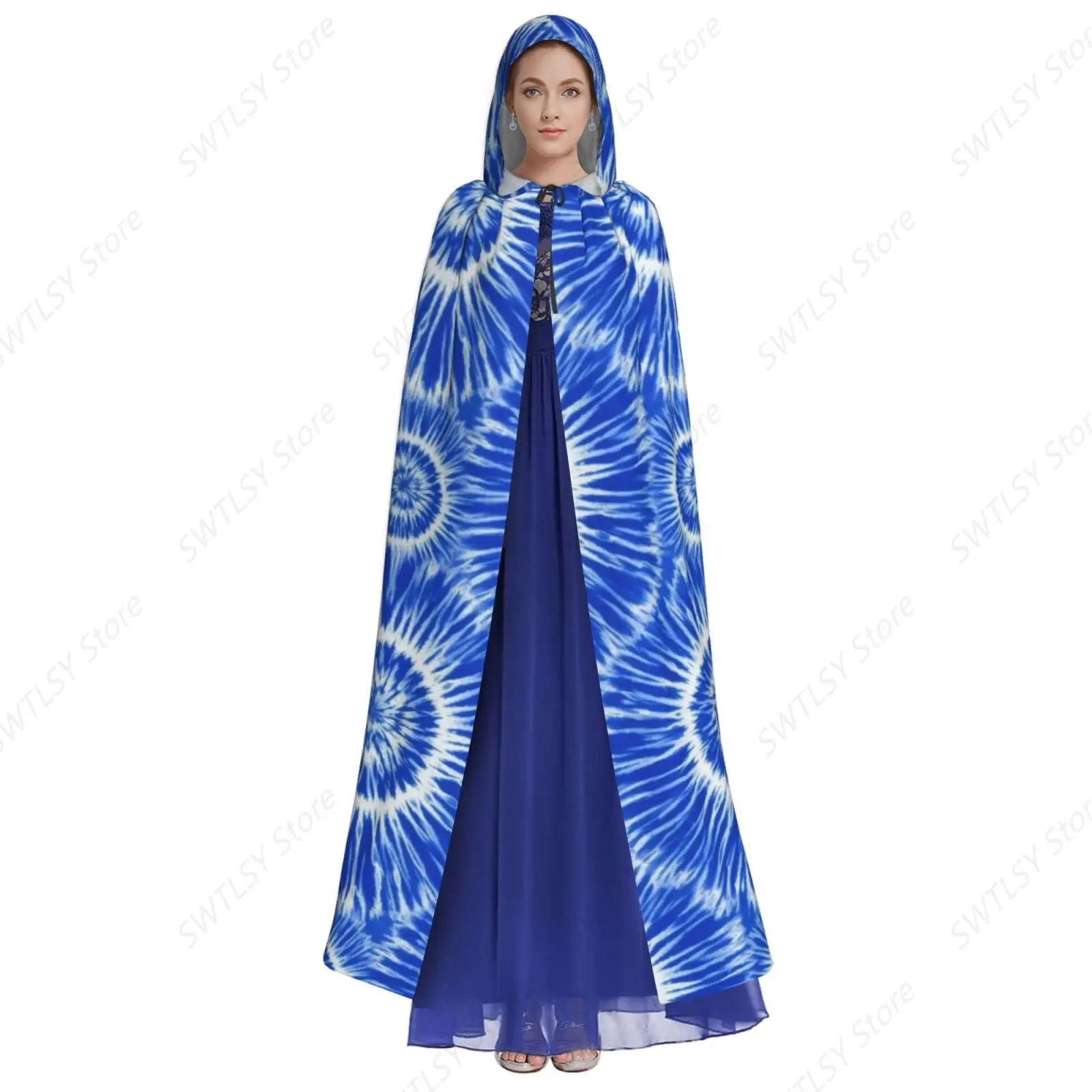 Women Men Costumes Capes Hooded Cloak Compatible with Blue Tie Dye for Halloween Party