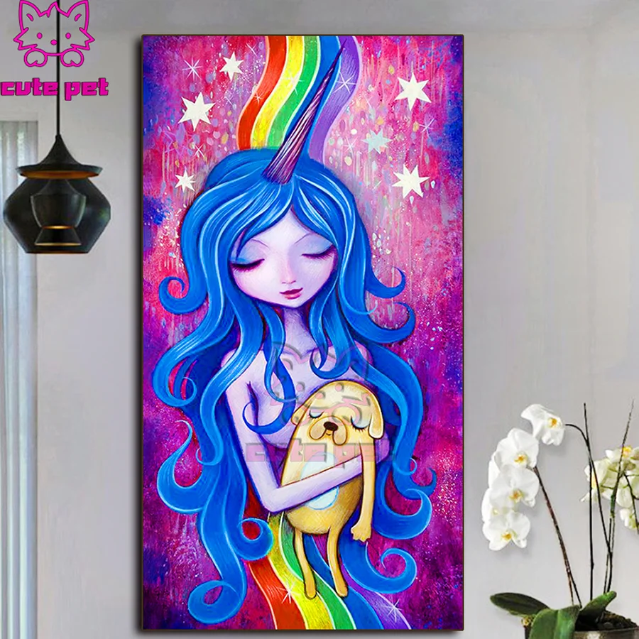 5D diy diamond painting kit Cartoon rainbow unicorn girl cross stitch mosaic embroidery diamond round square stones decor large