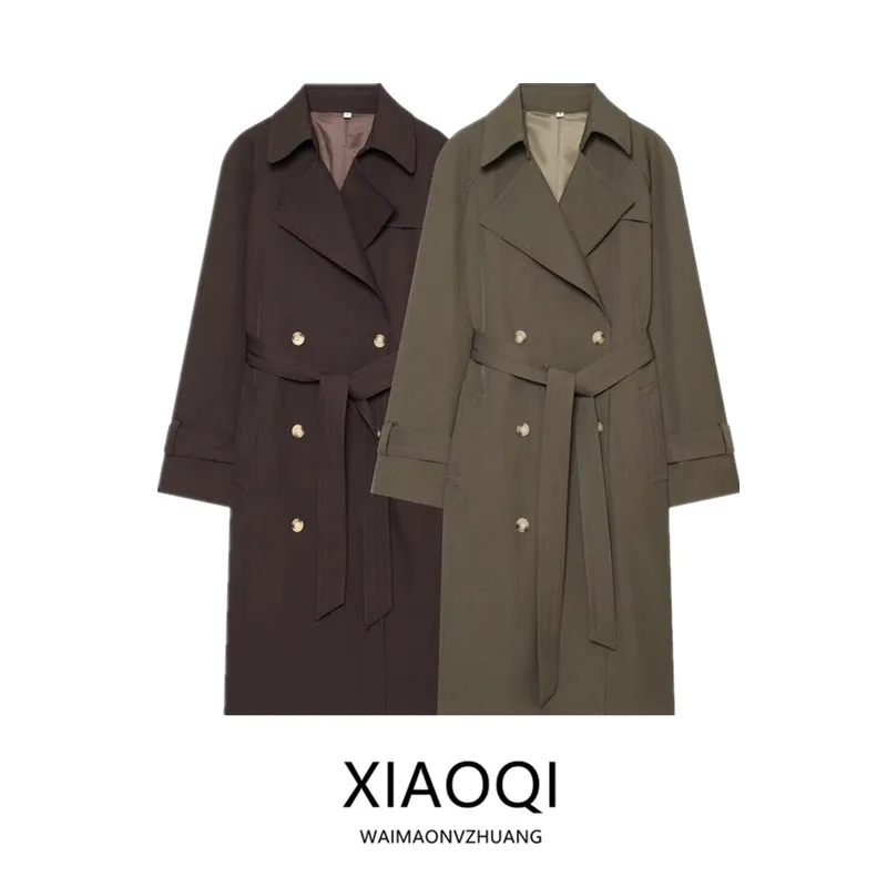 2026 Autumn New Women's Long Loose Versatile Commuter Windbreaker Coat Double Button Closure Other Material 100% Fashionable