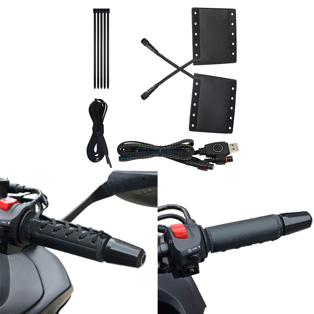 

USB Heated Motorcycle Grips Heating Pad With 3 Gear Control Adjustable Handlebar Heater Warmer Winter Heating Handle Grip Cover