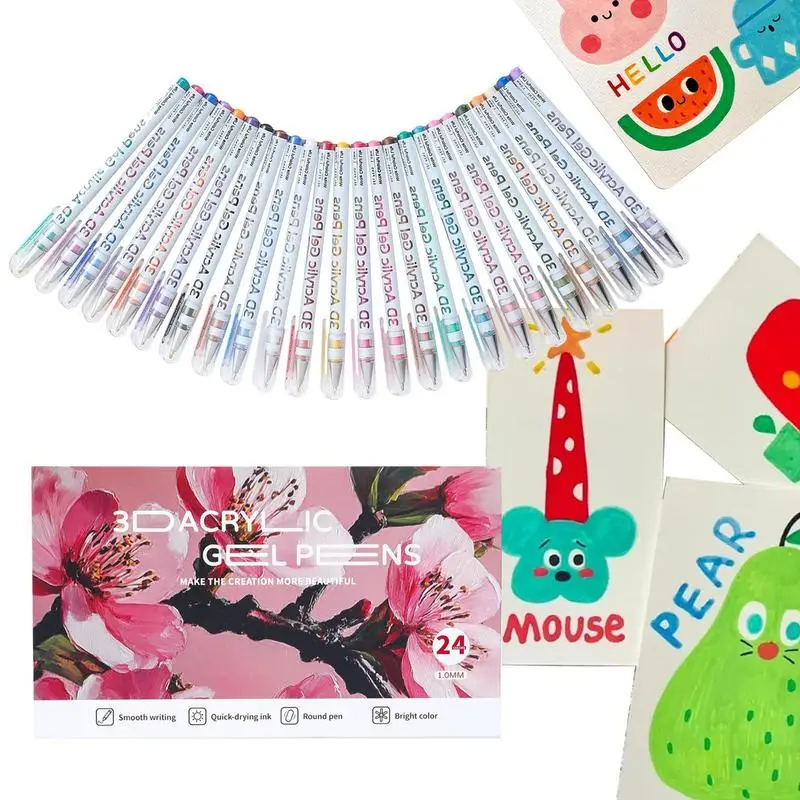 Pena akrilik 3D akrilik Gel cat pena 24 warna halus menulis spidol berwarna pena grafiti alat tulis sekolah untuk Salam