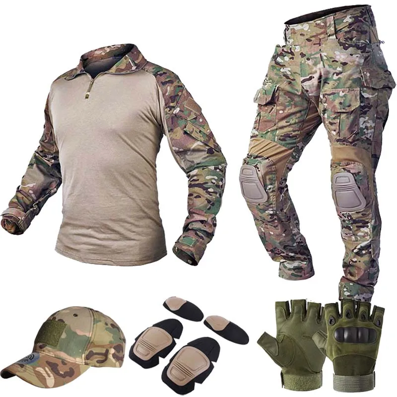 

Outdoor Tactical Suits MultiCam Gen3 Uniform Top Pants +Knee Elbow Pads Camo Military Combat Clothes CAP GLOVE PAD Trousers