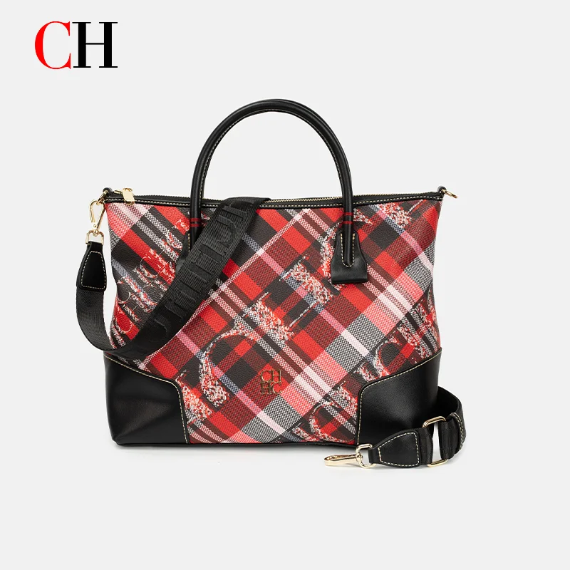 

CH Women's Retro Plaid Pattern Handbag Large Capacity Tote Bag Detachable Shoulder Strap Crossbody Bag Daily Casual Purse