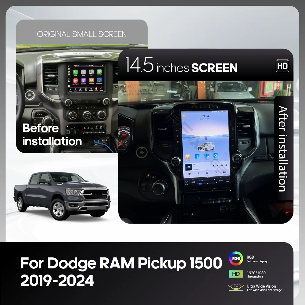 14.5″ Carplay Android 15 For Dodge RAM 1500 2019-2024 UIS7870 Car multimedia player GPS navigation Auto 4G wifi 360 camera