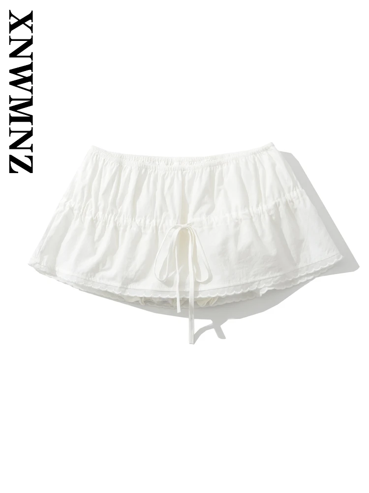 XNWMNZ 2025 Summer New Product Woman Party Sexy High Waist Chic Women Clothing White Bottoms Casual Bodycon Tie mini Skirt Pants