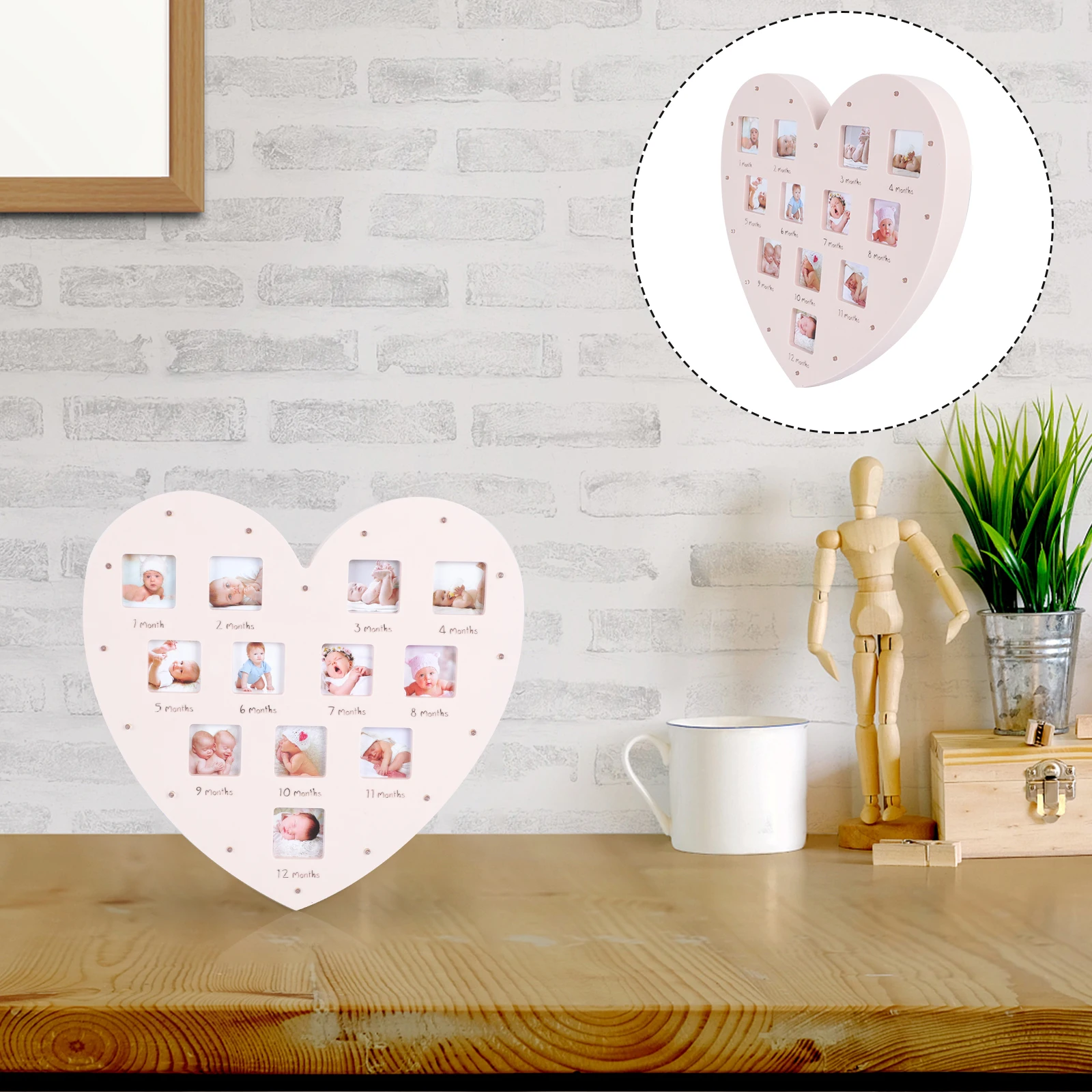

Heart Shape Baby Growth Photo Frame 12 Months Pictures Pink Light Newborn Keepsake Gift Footprint Record nament