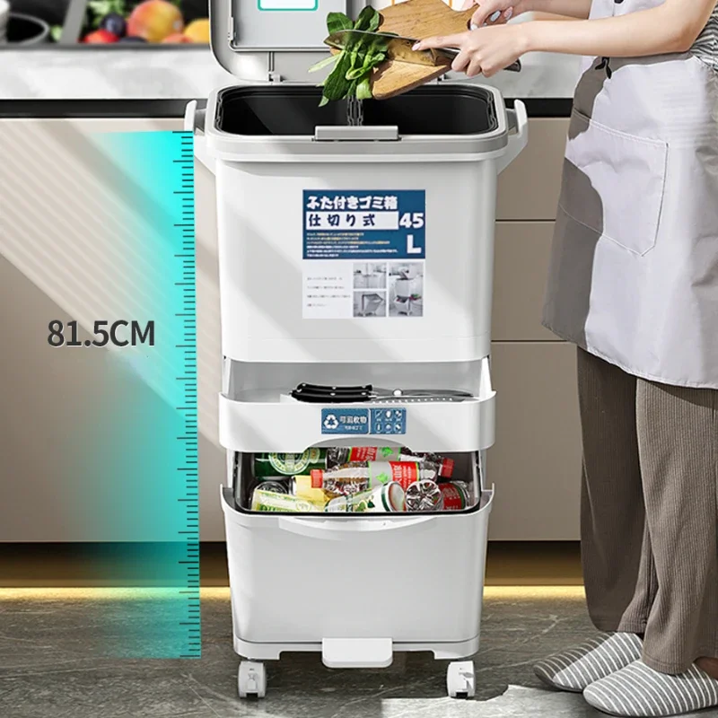 Large Capacity Japanese-Style Double Layer Removable Trash Can with Lid Kitchen Garbage Separation Bin Modern Trash Management
