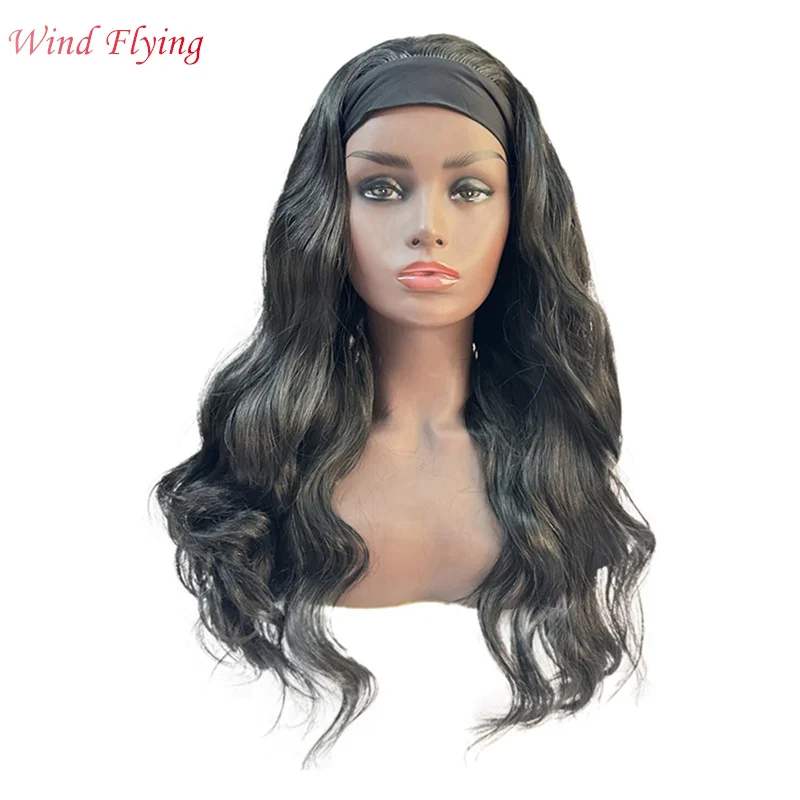 WIND FLYING 22Inches Ice Hair Band Wig Black Wig Women Long Curly Hair Full Head Set Fluffy Whole Top Chemical Fiber Wig