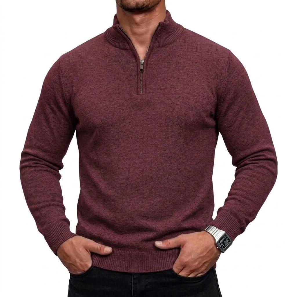Neuer Herren-Pullover mit Reißverschluss, Slim Fit, Stehkragen, Lässiger Langarm-Strickpullover, Warmes Oberteil für den Winter, Strickbekleidung – Detail 12