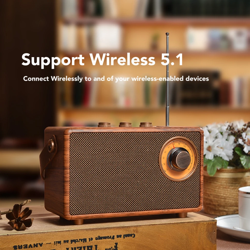 AS23 High Quality Retro Portable Wireless Bluetooth Speakers Stereo Sound Box Small Vintage Radio Fm Rechargeable Mp3 Player