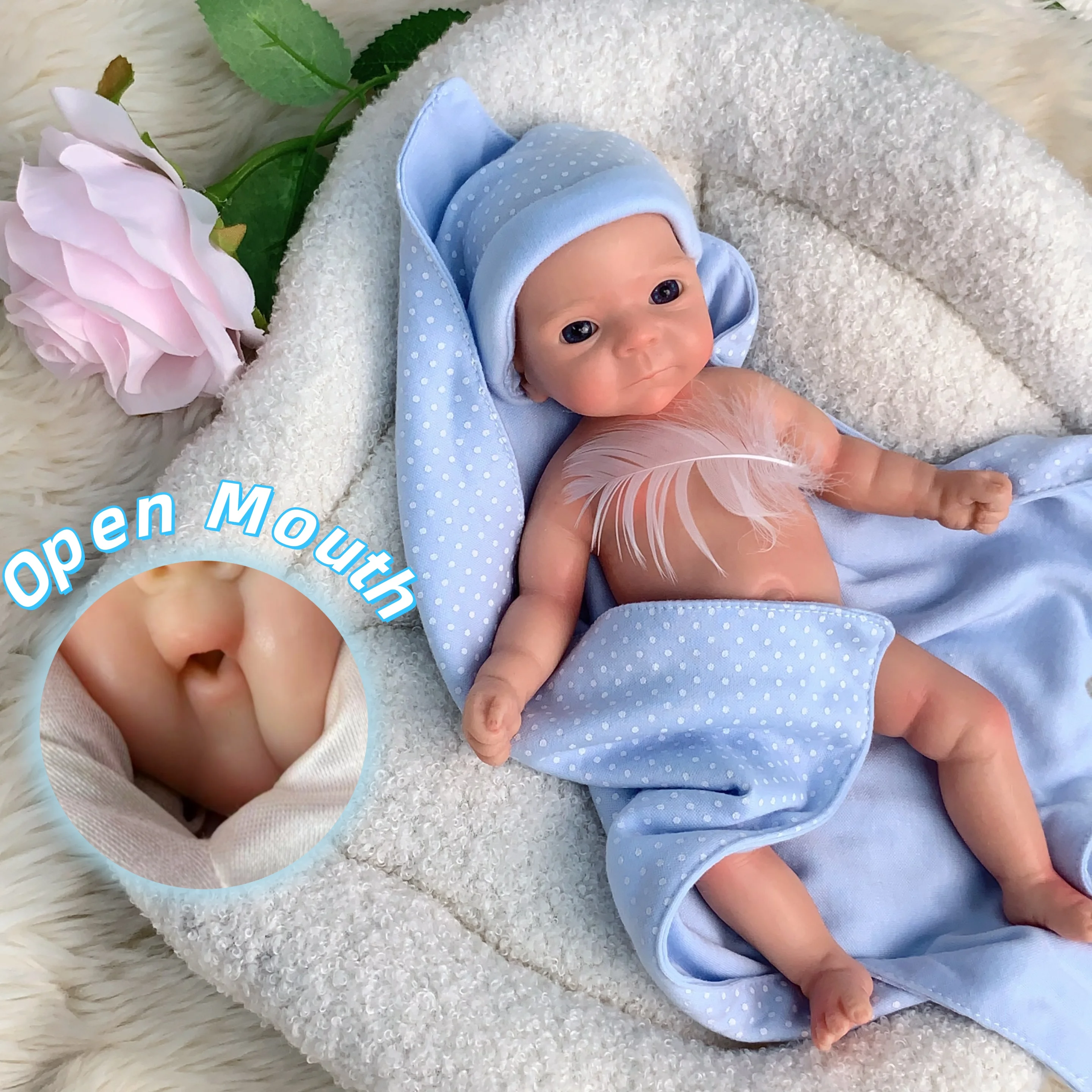 

25 см приятный открытый рот и моющийся твердый силикон для всего тела Bebe Reborn Girl с окрашенной кожей Muñecas Reborn Corpo De Silicone