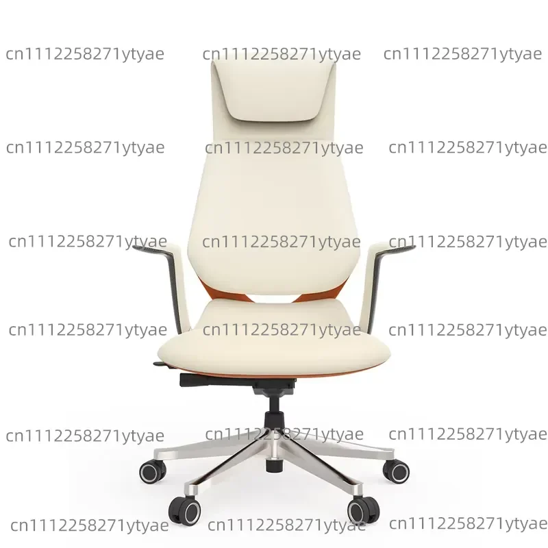 Modern executive office chair, leather, ergonomic, adjustable height, aluminum frame, mesh backrest, comfortable rotation