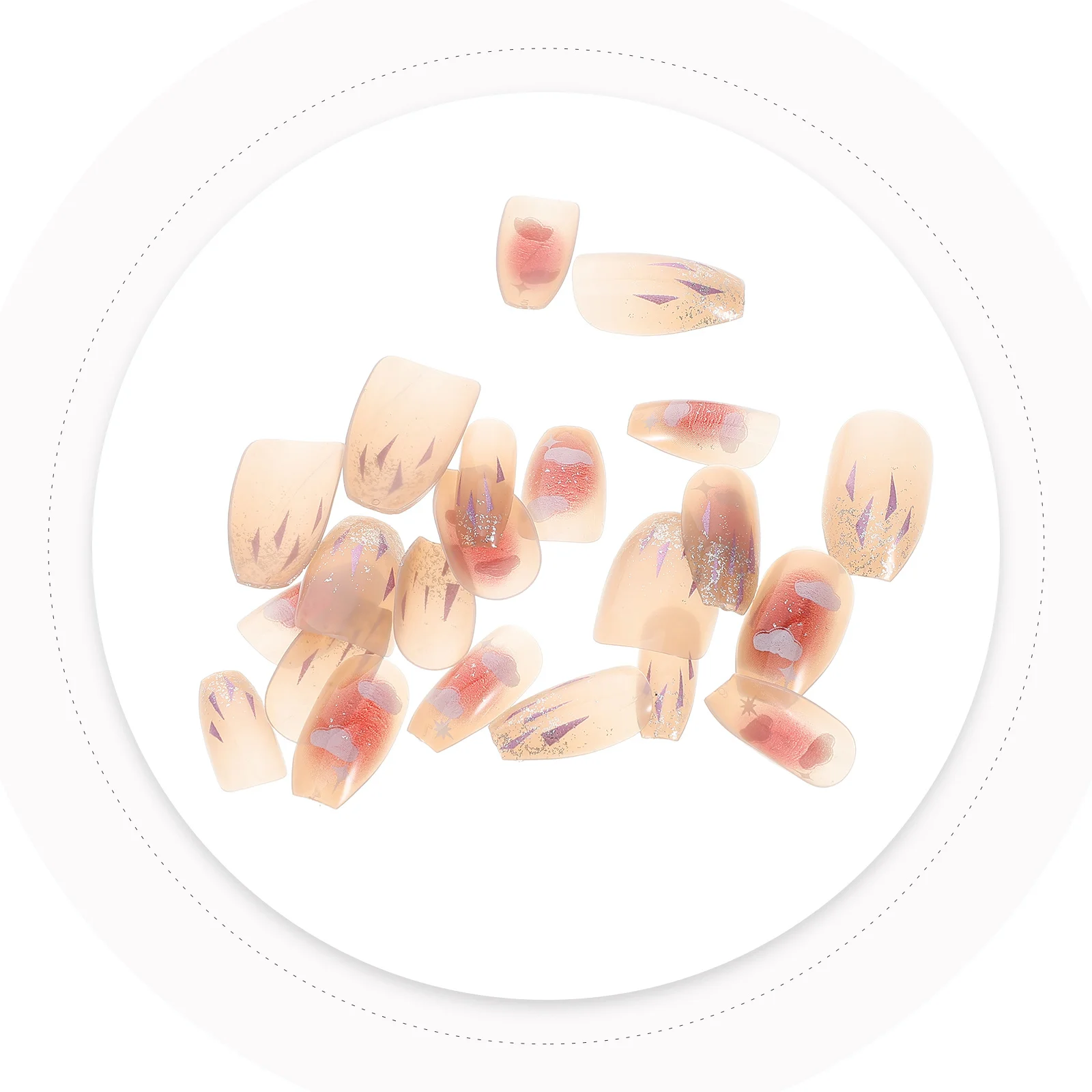 เล็บปลอมแบบกดติด 24 ชิ้น ใส ฉ่ำวาว แบบเต็มเล็บ ใช้ซ้ำได้ ทำจากอะคริลิก ลายเมฆโรแมนติก ติดง่าย