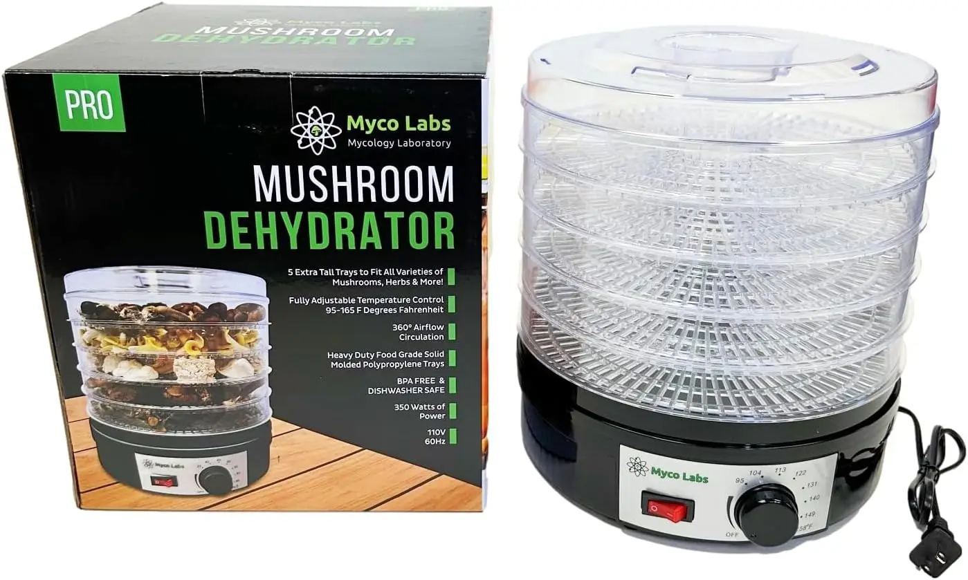 

350 Watt Mushroom Dehydrator with Adjustable Temperature Control and Extra Tall Trays