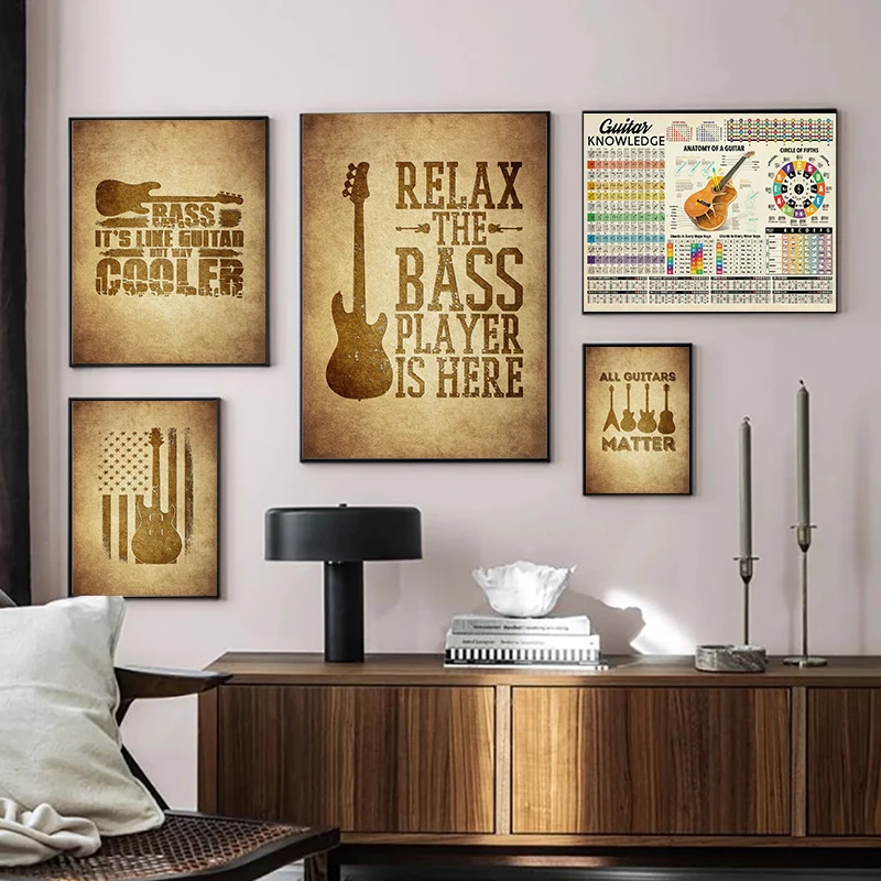 Vintage Art Guitar Quotes Poster Canvas Painting Classic Print Wall Art Mural Home Children Room Wall Aesthetic Decor Picture