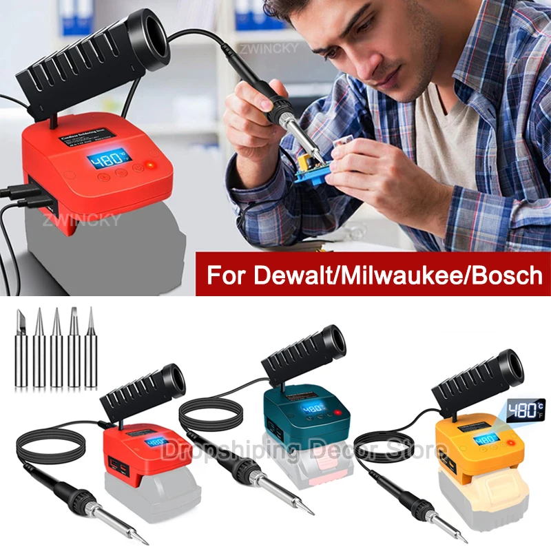 

Cordless Electric Soldering Iron Adjustment Welding Gun With Display USB Type-C For Dewalt/Milwaukee/Bosch 18V Li-ion Battery
