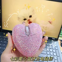 Ratón inalámbrico rosa de modo Dual con forma de corazón de diamante tipo C, ratón óptico ergonómico con Bluetooth para ordenador portátil, regalos para niñas
