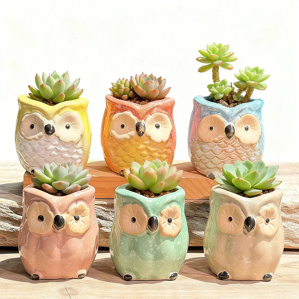 Cross-border Japan and Korea animal flower pot mini thumb flower pot ornament kiln-changed owl set zakka flower pot container