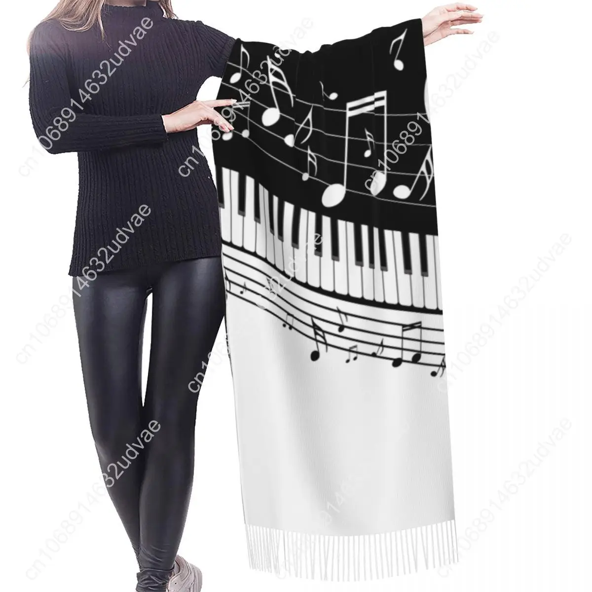 Teclas abstratas do piano com notas musicais para homens e mulheres, xales do envoltório do inverno, lenços quentes do pendão