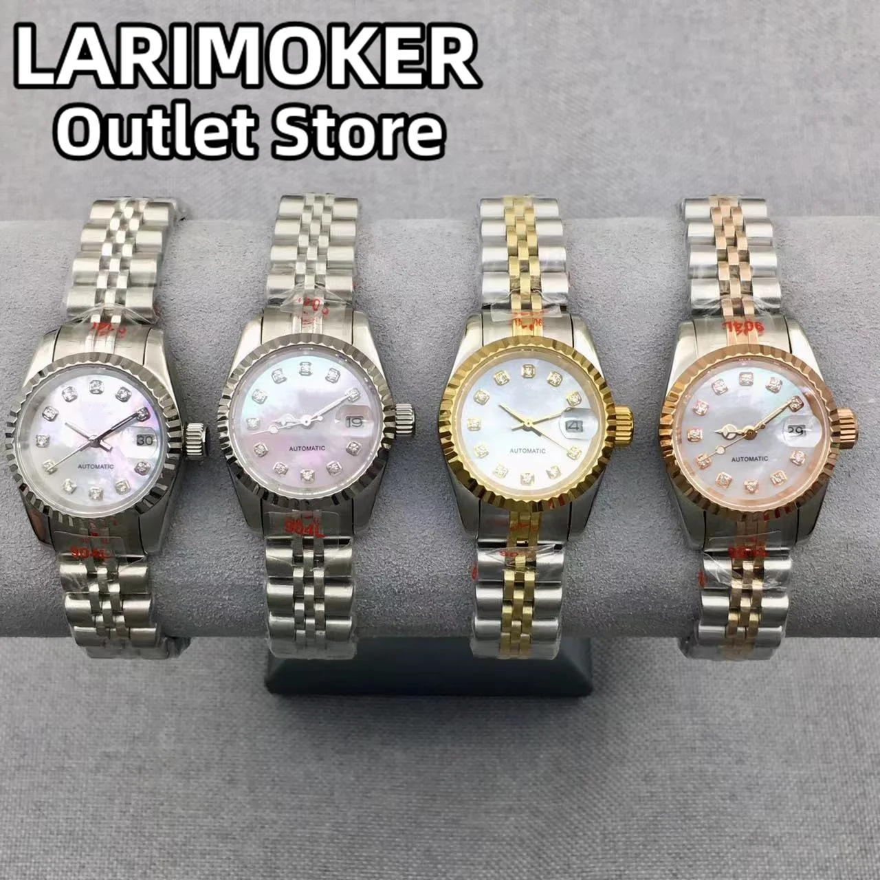 

LARIMOKER Silver 26mm Mechanical Women's Watch White Pink Shell Dial Silver Gold RoseGold Index Sapphire Glass fit NH05 Movement