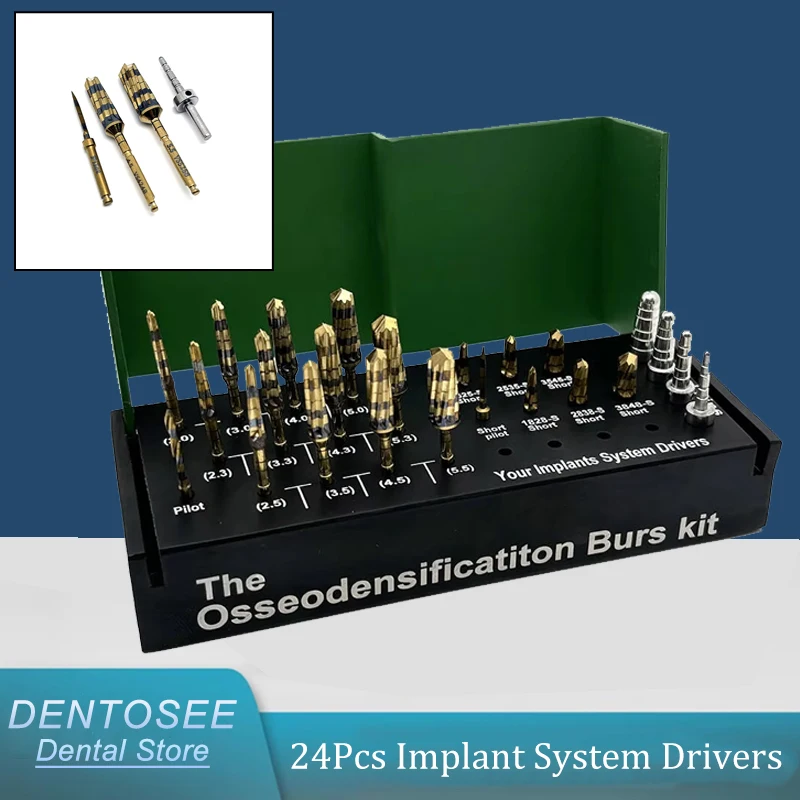 

24Pcs Dental Osseodensification Burs Kit Implant System Drivers Drills Ridge Expansion Bone Cutting For Dental Alveolotomy