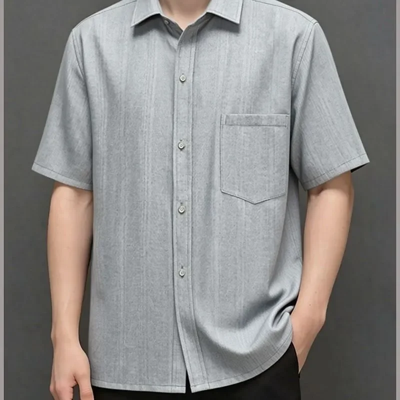 

Men's Summer Cotton Linen Wrinkle Resistant Short Sleeve Shirt for Elderly Dad Casual Thin Tops