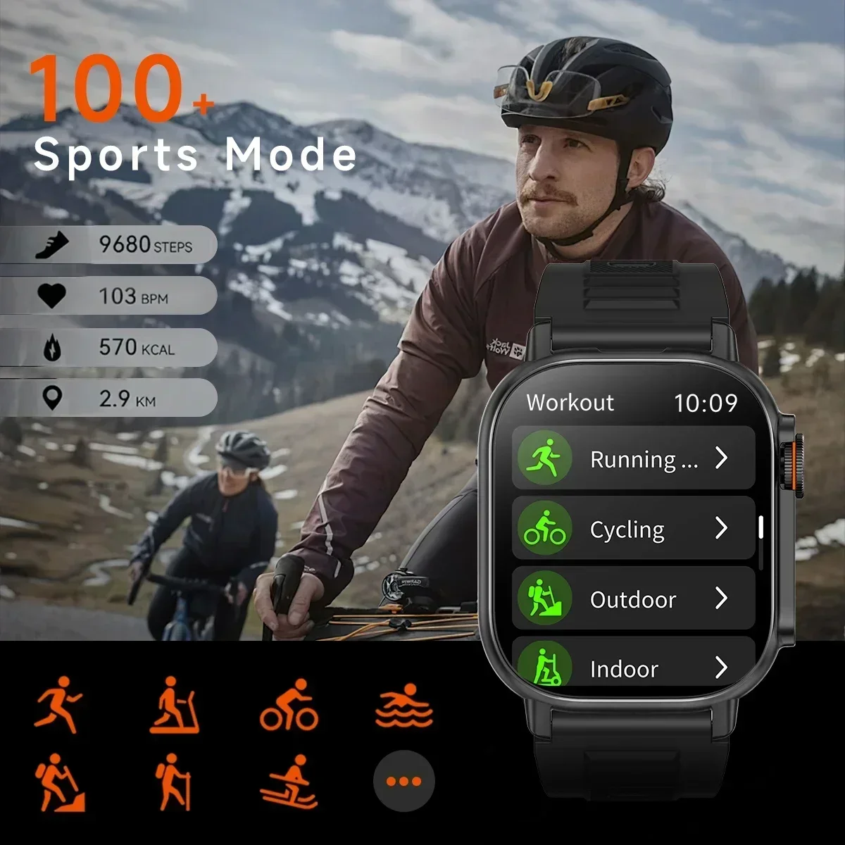 KPEP 1000mAh ساعة ذكية الرجال مصباح يدوي البوصلة مقاوم للماء 1000mAh بطارية كبيرة بلوتوث دعوة مراقب معدل ضربات القلب Smartwatch