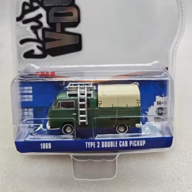 New Greenlight Diecast 1/64 Scale 1969 VW T2 Dual Cab Pickup with Luggage Rack Alloy Simulation Car Model Collection Display Toy