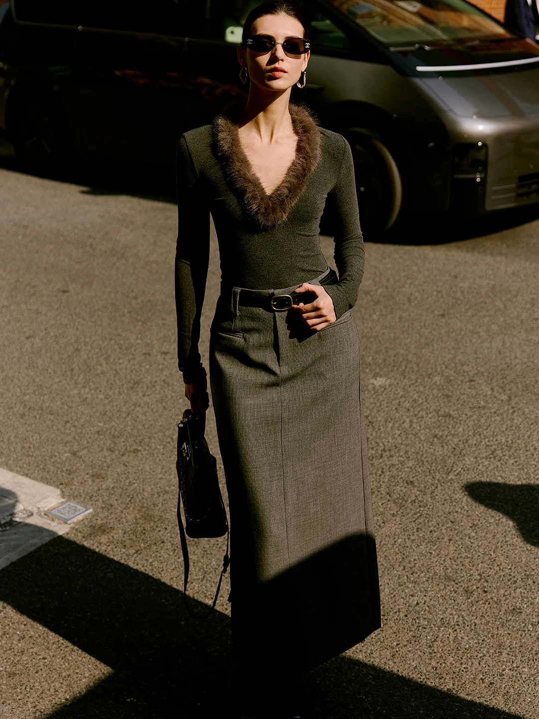 Elegant High Waist Long A-Line Skirt Comfortable Commute Style Retro Straight Cut Wrap Body High Fashion Versatile Polyester ...