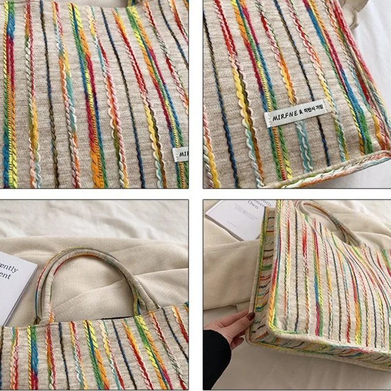 Rainbow Stripe High-grade Handbag New Three-dimensional Bag Women\'s Crossbody Bag High-value Versatile French Commuter Tote Bags