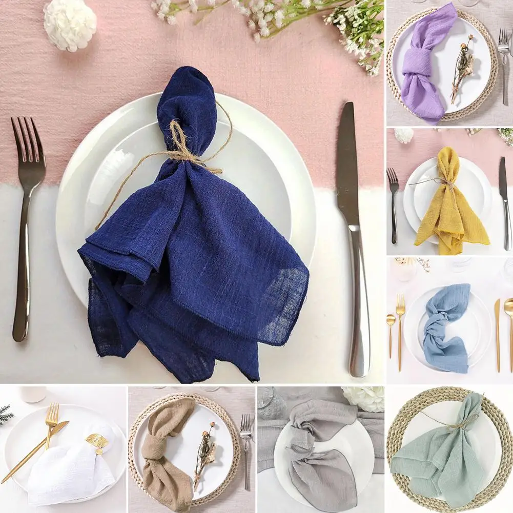 Boho Gauze Napkins Washable Cotton Gauze Napkins Rustic Style Solid Color Napkins for Baby Shower Wedding Tea Party Decoration