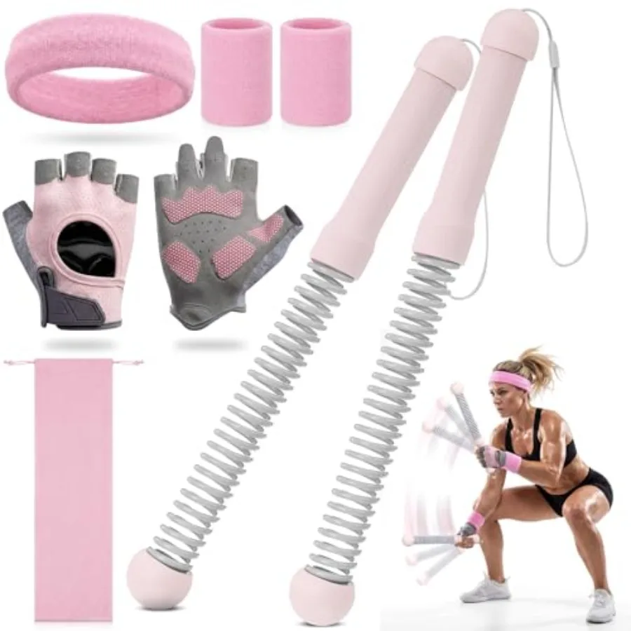 

8 Pcs Weighted Ropeless Battle Ropes Set 2 Pack Portable Cordless Battle Ropes Women Training Accessories with Gym Gloves Sport