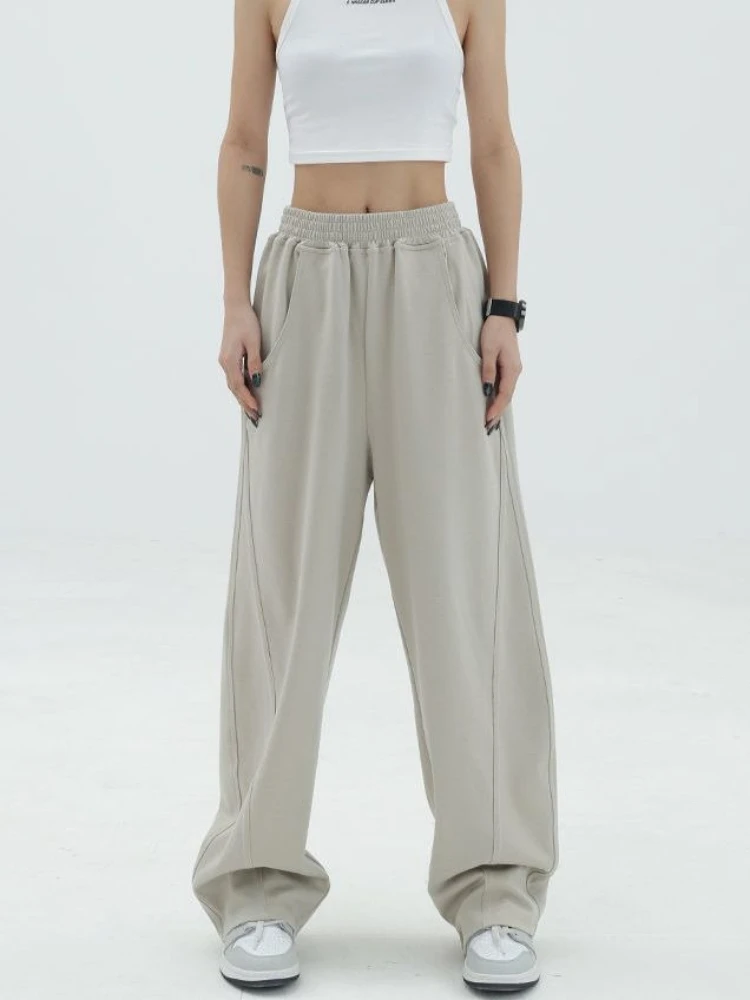 Summer Autumn Apricot Loose Banana Shape Pants Women Design Sense Hip Hop Jazz Dance Wide Leg Trousers